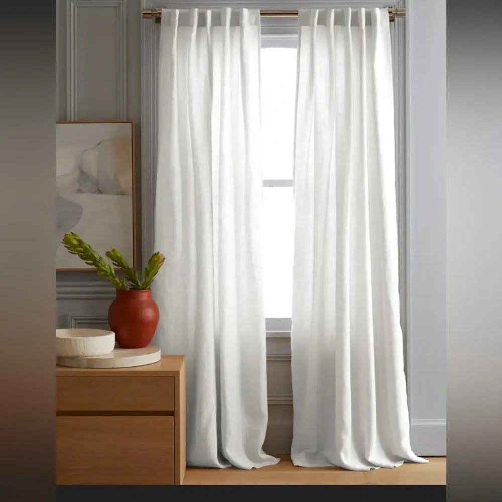 Quince 48” x 108” White European Linen Light Filtering Curtain Panel